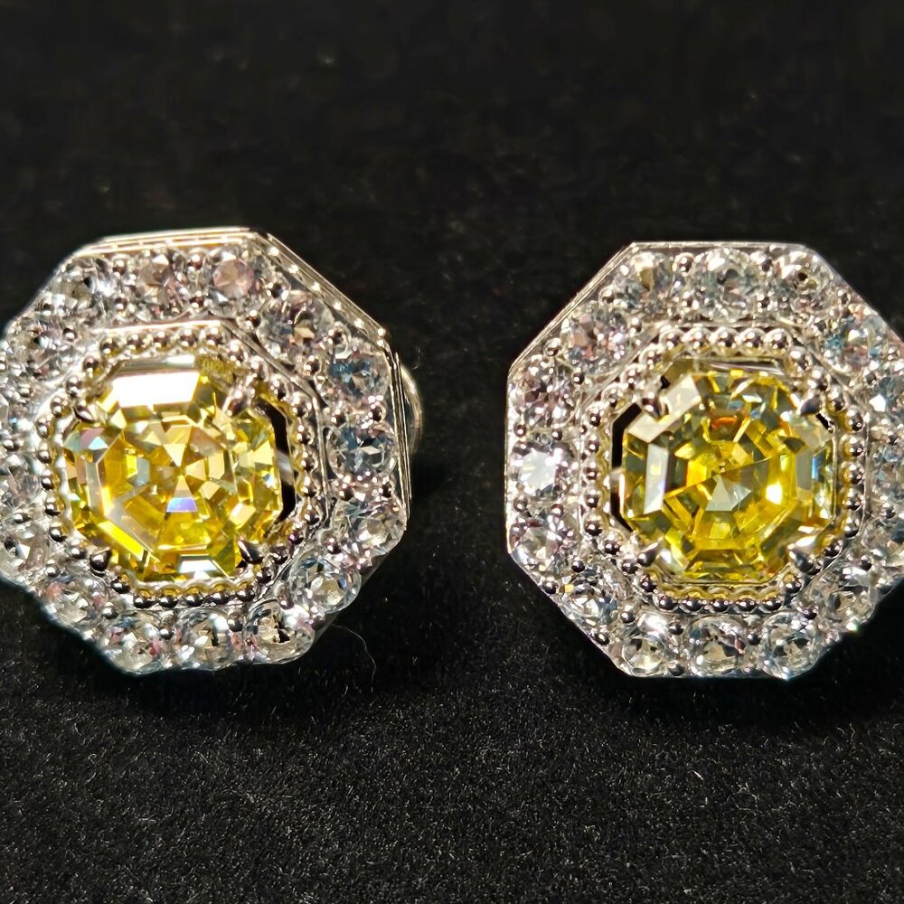 Judith Ripka Bright Yellow Crystal and White Topaz Casablanca Stud Earrings - Picture 4 of 12